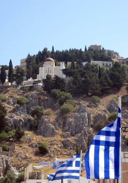 Greek Flag over Simi Island