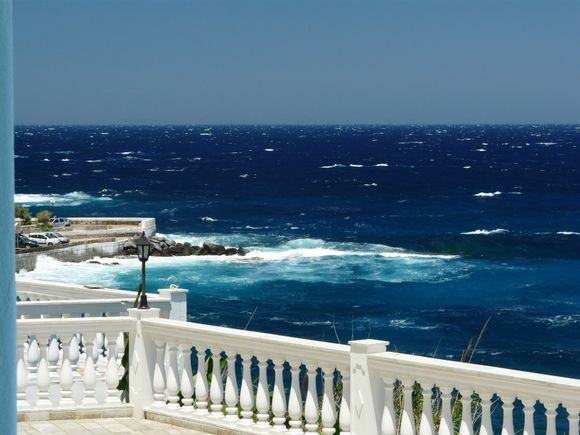 From the balcony at the Erofili Hotel on Iakria.   a windy day with great seas.  A beautiful day.
