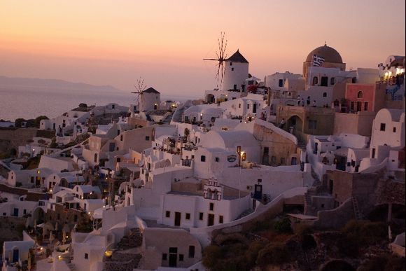 Oia windmills by sunset.Picture taken in September, 2009