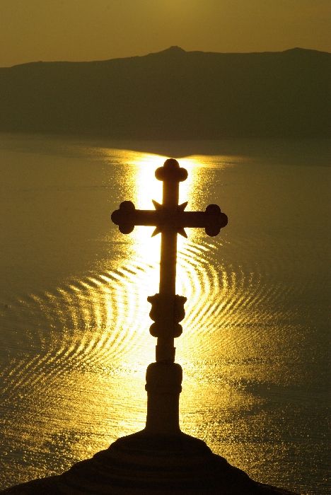 Sunset in Fira with a cross.
Picture taken in September, 2009