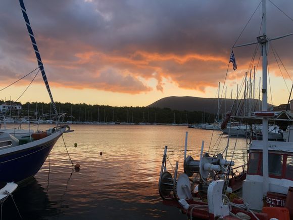 Sunrise at Fiskardo harbour.