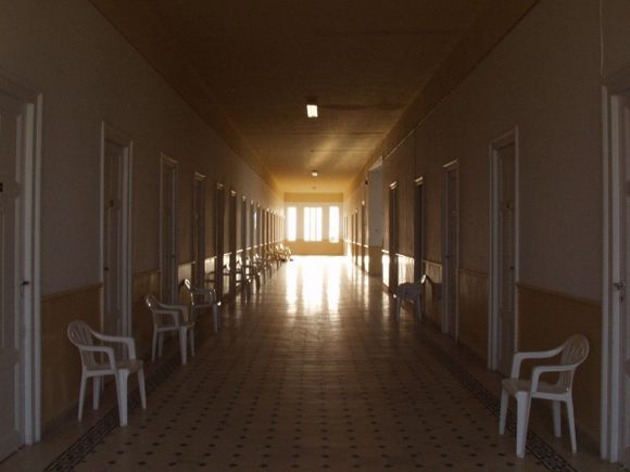 University dorm hallway.
