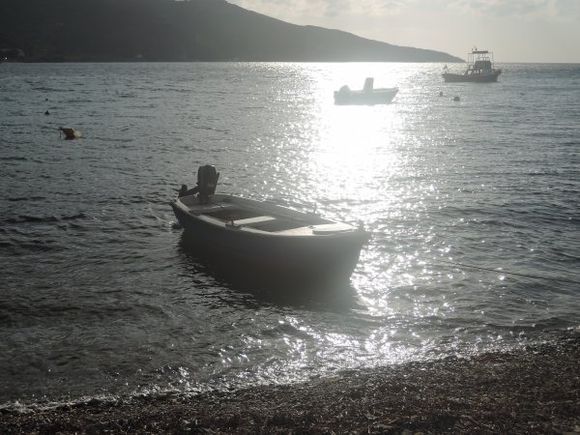 Boat in the evening sun in Xylokeratidi