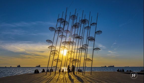 The Zongopoulos umbrellas (01). A fascinating feature added in 2013 to the seafront to compliment the new Alexander The Great Memorial Park and seafront development.
