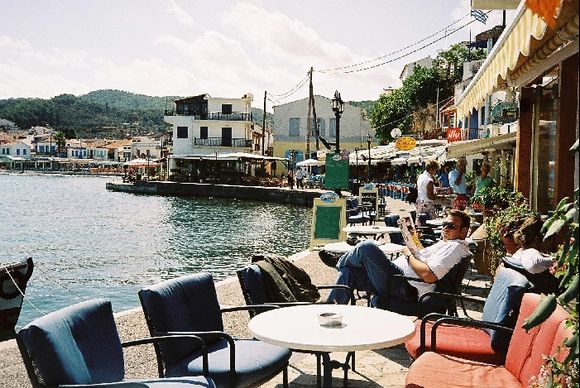 Kokkari Samos waterfront at the harbour bay