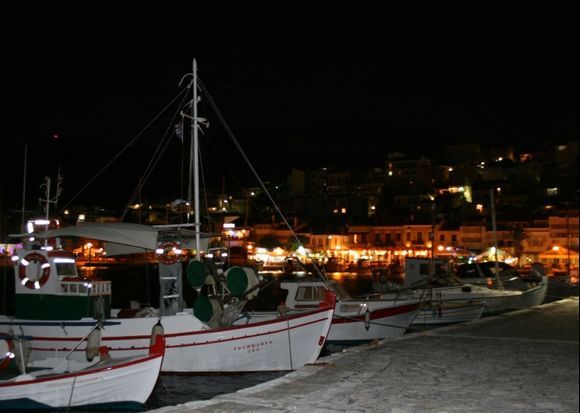 Pythagorion harbour at night