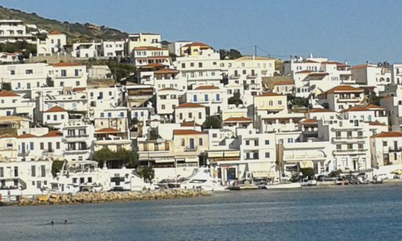 The beautiful town of Batsi on Andros