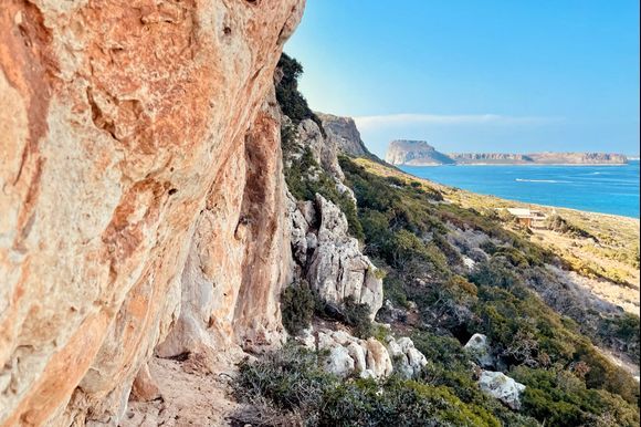 a view towards gramvousa from balos beach. 