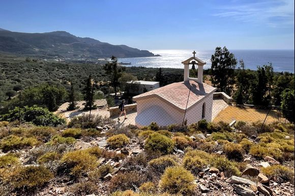 agios ioannis church with a view on sfinari beach (west side of the island on our way back from elafonissi trip)