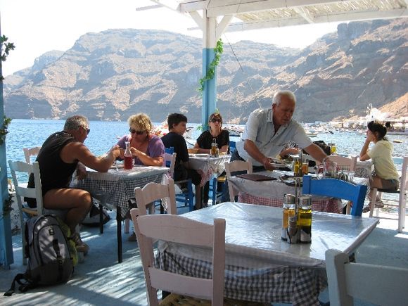 Thirasia (Santorini), view from a restaurant by the arbour of Thirasia