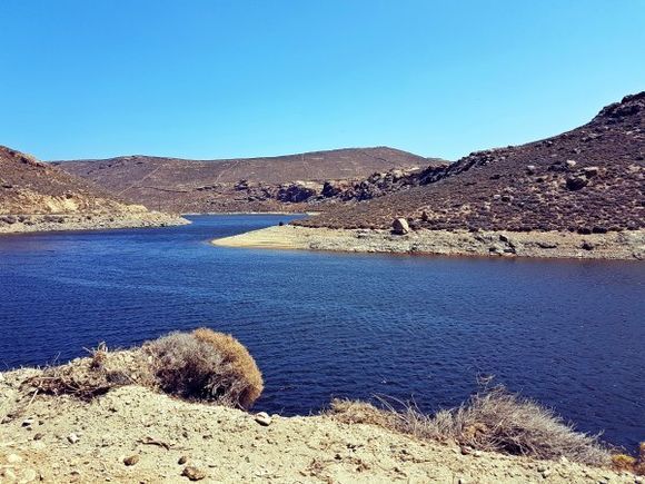 Mykonos august 2017, close to Fokos beach in Ano Mera is located an artificial lake of Marathi, which provides the island with fresh water.