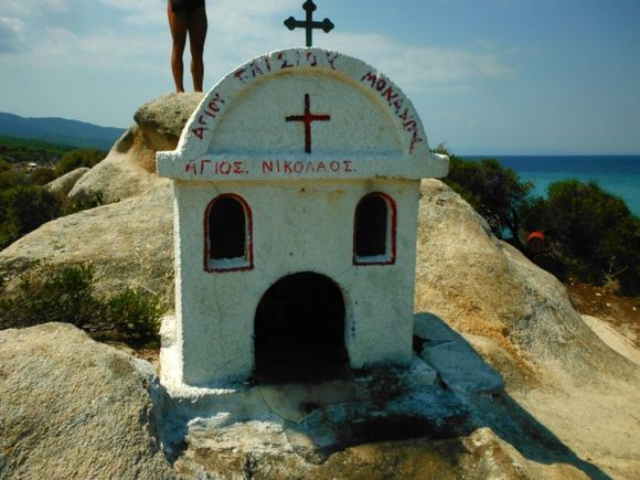 Halkidiki (Sithonia), a small church in the rocks of Kavourotrypes beach