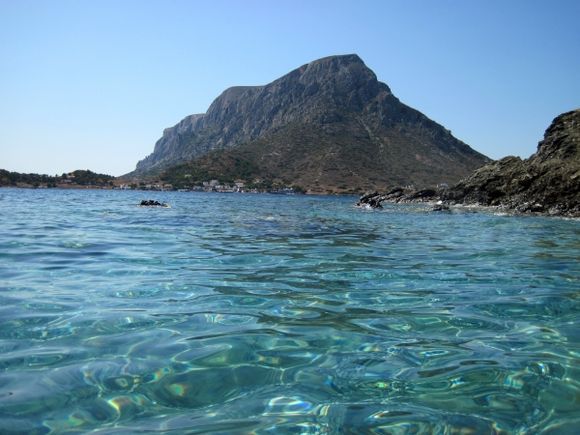Kalymnos island, a view from Myrties beach, in the background the island of Telendos