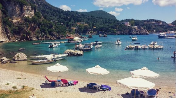 Corfu island, the beach in the small port of Paleokastritsa