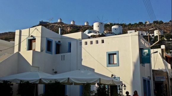 Leros island, view of the six windmills from Pandeli village