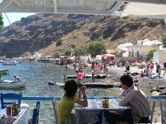 Thirasia island (Santorini), view of the beach of the beach.
