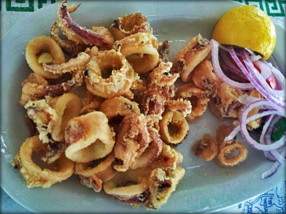 Halkidiki, Sarti (Sithonia), fried squids in Maistrali restaurant