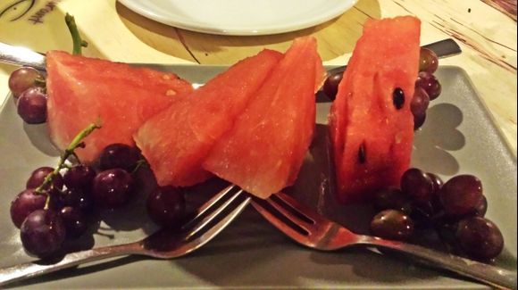 Leros island, watermelon in Mylos restaurant in Agia Marina