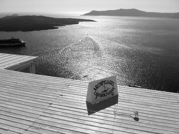 Santorini, a view of the Volcano NEA KAMENI from Fira