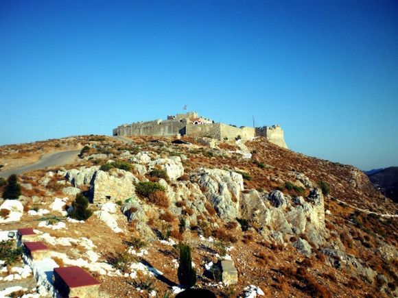 Leros island, view of the Medieval castle from the Church of Prophet Elias