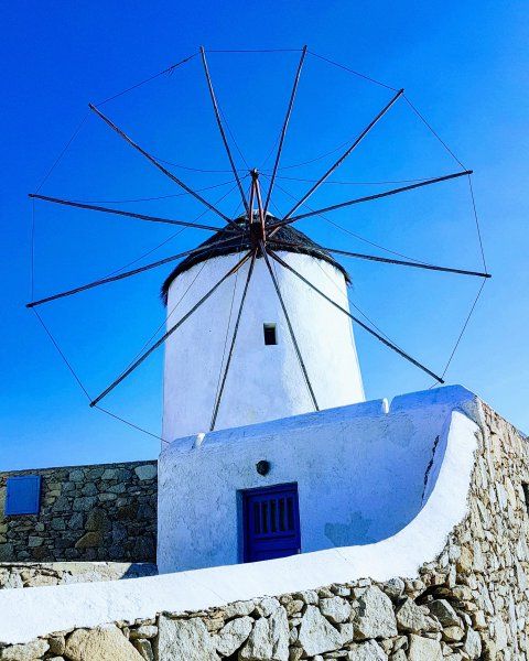 Mykonos august 2017, one of the five famous windmills in Kato Mili