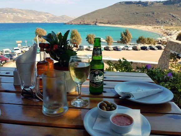Mykonos august 2017, view from Kalosta restaurant in Panormos beach