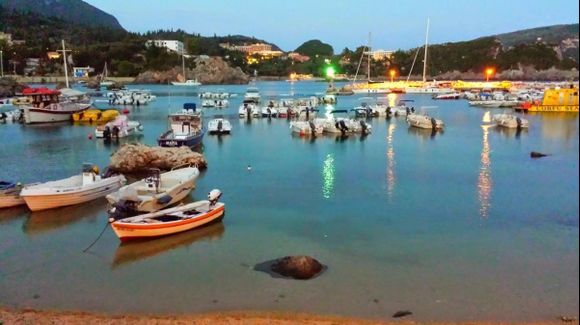 Corfu island, a night view of the small port of Paleokastritsa from the Alipa restaurant