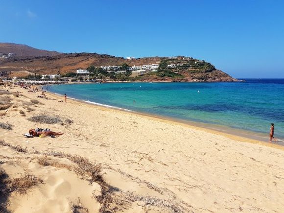 Mykonos august 2017, Panormos beach. The right side is naturist.