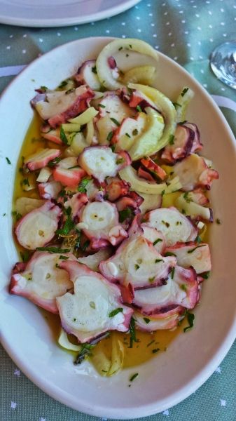 Corfu island, octopus salad in Alipa restaurant situated in the small port of Paleokastritsa