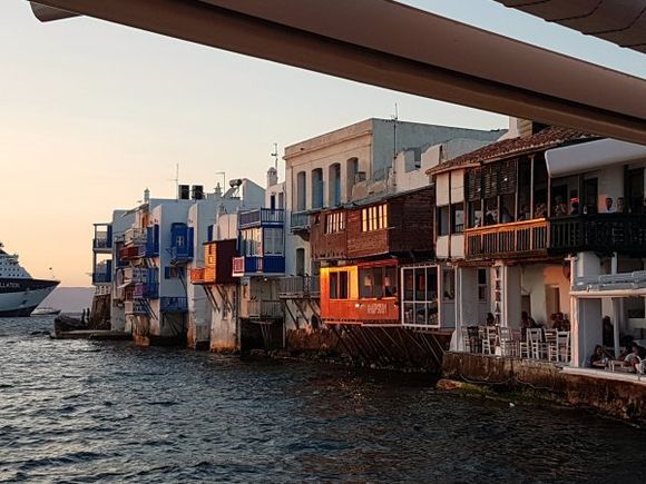Mykonos august 2017, Little Venice, view from Galleraki bar