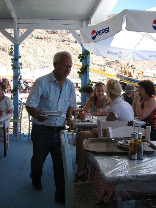 Santorini, the owner of a restaurant by the arbour of Thirasia island