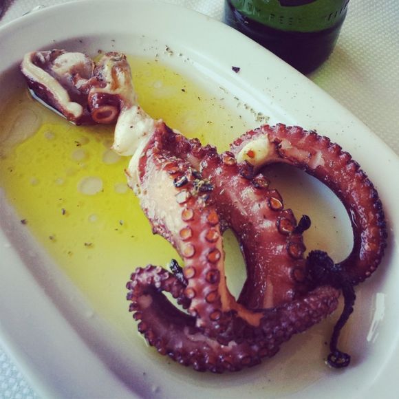 Halkidiki, delicious octopus in a nice tavern in Sarti village