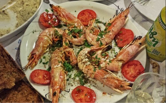 Leros island, fresh shrimps in Bratsera tavern situated in the main road of Agia Marina