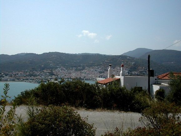 A view of Skopelos harbour from the road to Monastery of Sotira