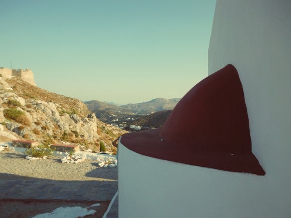 Leros island, view from Prophet Elias Church. In the left side, the Medieval Castle