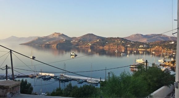 Leros island, morning view of the bay of Pandeli from Anemos apartments