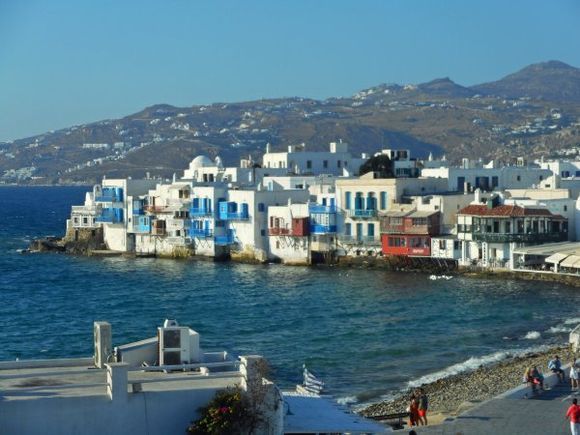 Mykonos august 2017, view of Little Venice from the 5 windmills.