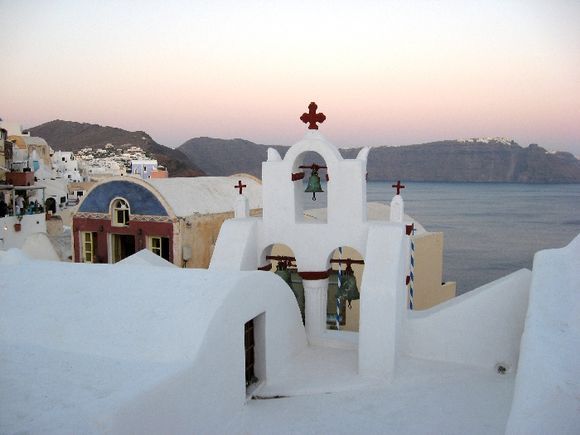 Santorini, a view of a church in Oia