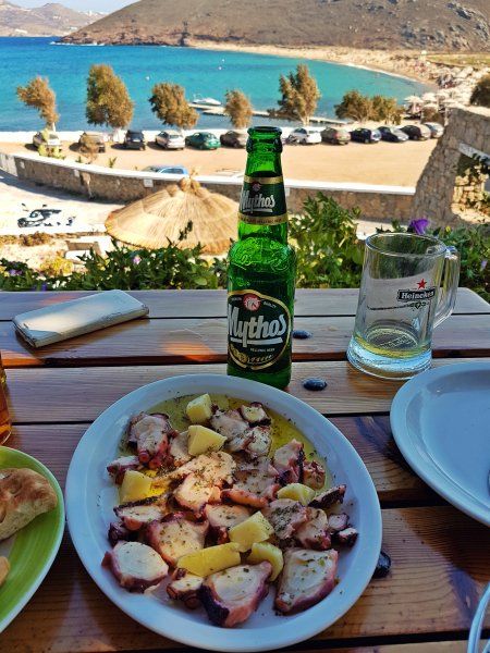 Mykonos august 2017, Panormos beach from Kalosta restaurant