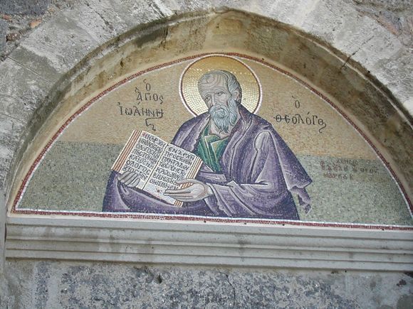 Patmos, the precious painting over the door of the Agios Ioannis Monastery