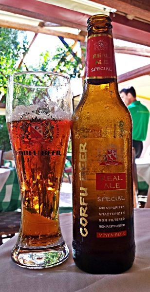 Corfu island, Corfu Beer in the Taverna Limani in the small port of Paleokastritsa