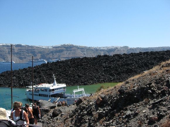 Volcano port, on the background the view of Fira and Imerovigli