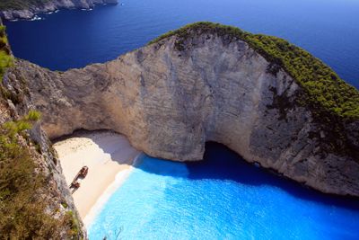 View of a shipwreck on Navagio beach.