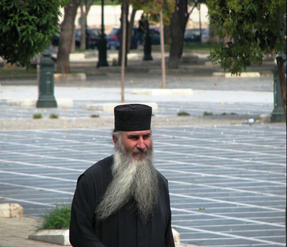 For zografia: a priest without sunglasses.