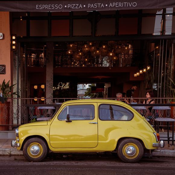 The original Fiat 600 outside a bar in Thessaloniki.