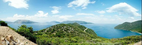 I believe this panorama was taken on a mountain not far from the city of Argostoli. Feel free to correct me if i\'m wrong (: