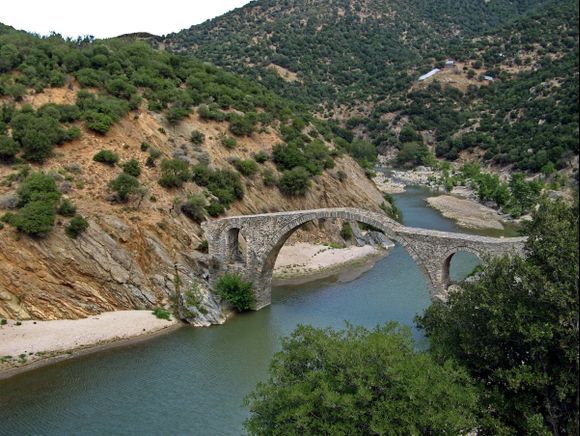 An old bridge over the Kompsatos river. Thrace, Northern Greece
