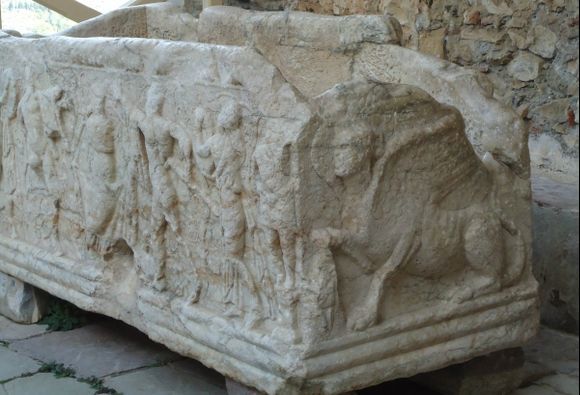 Sarcophagus outside the museum at Mystras