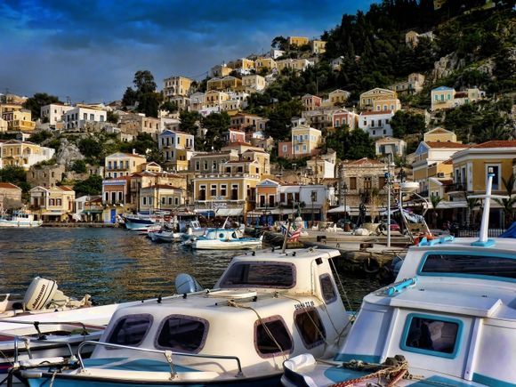 Down in the harbour (gialos). Symi Island, Greece