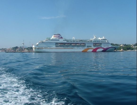 Corfu. Cruise ship Ocean Village.
